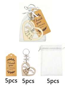 Set de regalo de 15 piezas con tema de princesa, que incluye 5 llaveros con forma de corazón, 5 tarjetas de agradecimiento y 5 bolsas de organza. Llaveros de metal con anillo abierto en forma de corazón y llaveros de madera hueca en forma de corazón, con bolsas de organza y etiquetas de agradecimiento. Adecuado para fiestas de cumpleaños, regalos de boda, regalos de despedida de soltera, regalos para la novia y recuerdos para los invitados.