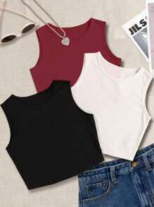 Damen 3-teiliges kurzes Tank Top. Klassisches, vielseitiges Schwarz, Weiß und Burgund, geeignet für Outdoor-Lässig, Bergsteigen, Wandern, Strandspiele, Partys, Sport, Stadtbummel und andere Anlässe