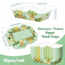 6 piezas/12 piezas Bandeja de comida con diseño de dinosaurio lindo, plato para papas fritas con estampado de Triceratops, adecuado para fiestas de cumpleaños con tema de dinosaurios, fiestas de palomitas, bodas y eventos al aire libre, vajilla desechable, Navidad - Multicolor - Ver 4