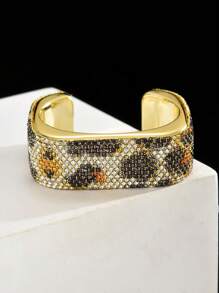 1pc Women's Fashionable Geometric Square Bangle, Luxury High-End Fully Rhinestoned Metal Bracelet, Suitable For Formal Parties