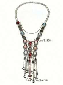 Bohemian Style Long Necklace With Fashionable Tassel Pendant, Multi-Layered Body Chain