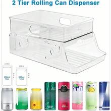 Fridge Organiser, Can Storage Rack For 250ml/330ml, With Auto-Rolling Structure, Foldable Can Holder, Refrigerator Cabinet Shelf, Can Dispenser, Storage Box - Transparent - View 1