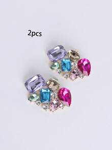 2 piezas Accesorios de moda de metal calados incrustados con rhinestones multicolor, decoración elegante para tacones altos de novia, adorno versátil para zapatos, bolsos, atuendos y complementos de mujer para fiestas - Multicolor - Ver 2