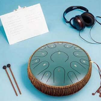 14 Inch 15 Tones Ethereal Tongue Drum, Healing Steel Tongue Drum For Meditation, Sleep Aid & Stress Relief, Handmade Steel Meditation Bowl With Mallet, Atmosphere Percussion Instrument. Comes With Mallet, Music Score & Storage Bag. Birthday Gift For Girlfriend