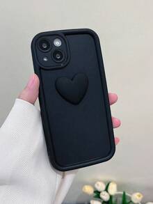 1 pieza Funda de teléfono minimalista mate negra con diseño de corazón 3D, funda de teléfono de silicona resistente a golpes y a la moda, con protección completa de la cámara, funda de teléfono anti-caída gruesa compatible con iPhone - Negro - Ver 6