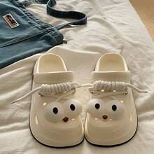 1 Pair Cartoon Eyes Patterned Fashionable Party Casual Cute Hollow Breathable Slip On Shoes For Women, Suitable For Summer, Party, Office And Home - White - View 3