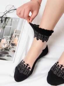 5 Pairs Women Thin Floral Print Mid-Calf Socks, Soft, Breathable, Non-Slip, Suitable For Daily Wear, Summer/Fall