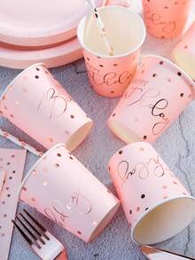 96 件粉色底座玫瑰金圆点派对用品套装，7/9 英寸粉色和玫瑰金圆点盘子，玫瑰金一次性纸盘和餐巾，适合生日派对 - 彩色 - 查看 8