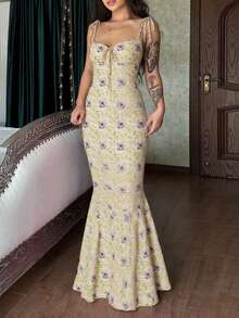 Đầm ôm sát in họa tiết gợi cảm dành cho nữ, thanh lịch, thích hợp cho tiệc tùng, kỳ nghỉ, mùa xuân/hè. - Màu be - Xem 4