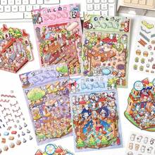 4pcs Rainbow Fortress 3D Stickers Creative Miniature Scene Layout Sticker Set