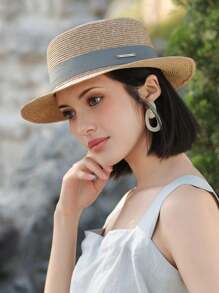1pc High-Quality Women Casual Straw Hat, Autumn Fashion Sun Visor Hat For Outdoor, Suitable For Daily, Travel, Shopping