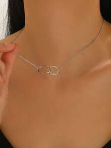 1pc Fashionable Geometric Stainless Steel Necklace For Women, Simple All-match Accessory - Yellow Gold - View 3