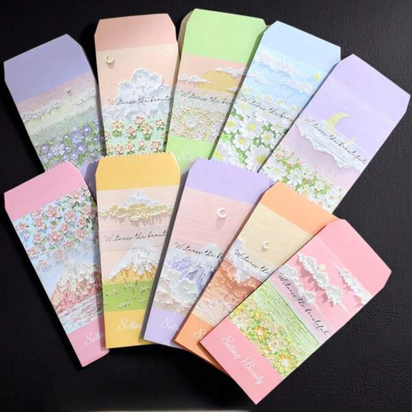 5 Packs Of 25 Pcs Total Assorted Oil Painting Life Envelopes Back To School