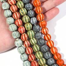 1 pieza Abalorios de calabaza de cerámica con rayas vintage, adecuados para hacer pulseras, collares, encantos de teléfono, joyería hecha a mano DIY, para primavera/verano