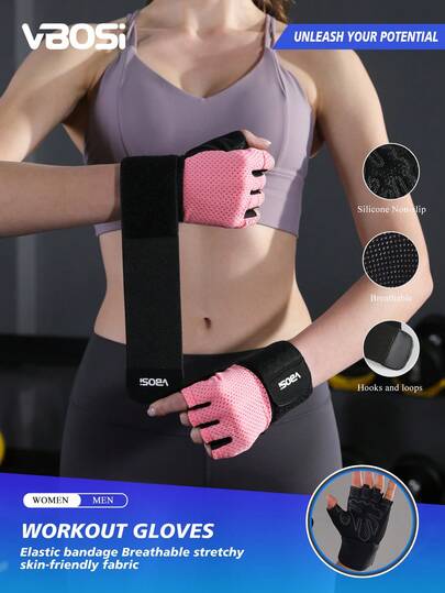 VBOSI 1 双透气半指运动手套，带可调节腕带和骑行手套，适合男士和女士健身配件、运动、健身房、家庭锻炼、女士健身手套、拳击手套、健身手套、健身手套、男士健身手套