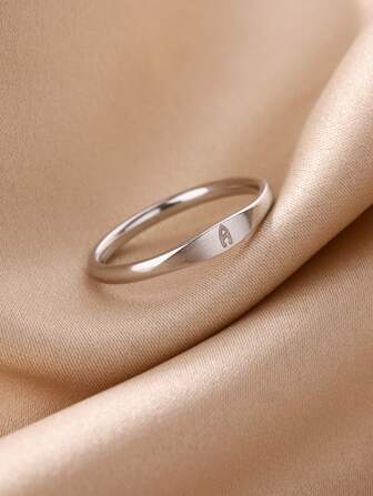 1pc Western Minimalist Stainless Steel 26 Letters Ring Suitable For Men And Women, Daily Wear