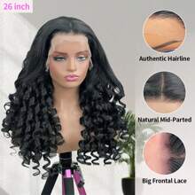 WALSDI 13x4 HD Water Wave HD Lace Front Wigs 30 32 34 36 Inch Long Ear To Ear Human Hair Pre Plucked With Baby Hair 180 Density Glueless Transparent HD Lace Frontal Blended Human Hair With Fiber Wigs For Women Natural Black Color Glueless Human Hair Wig Side Middle Free Parting Wig Wet And Wavy Deep Curly Wigs 10-14inch Bob Wig