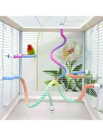 1 pièce Corde d'escalade flexible et colorée avec 2 extrémités métalliques et une boucle filetée, convient aux perroquets, aux supports de cage à oiseaux, aux poteaux de chaises, aux jouets. Couleurs et styles aléatoires, toutes saisons