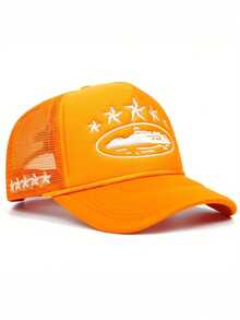 Gorra tipo béisbol con malla y estampado de estrella de 5 puntas, sencilla y práctica, multifuncional
