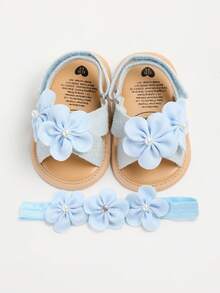 Toddler Girls' Outdoor Sandals, Elegant White, Summer - Baby Blue - View 5