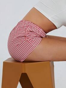Women Y2K Plaid Shorts Elastic Low Rise Cute Gingham Pajama Boxer Shorts Summer Lounge Pj Sleep Short Bottom Sleepwear - Đỏ và trắng - Xem 7