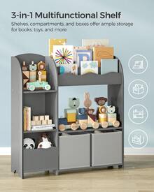 SONGMICS Toy And Book Organizer For Kids, Kids Bookshelf And Toy Storage, Storage Organizer With 2 Storage Boxe, Grey - Grey - View 3