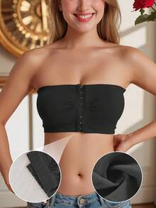 Non Slip Push Up Invisible Tube Seamless Lingerie Bra With Front Closure - Black - View 2