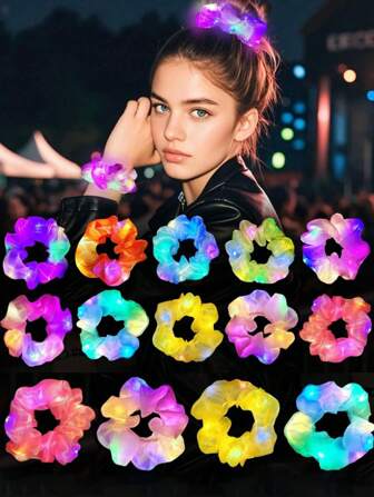 3/5/16 Pc-Led Vrouwelijke Scrunchie - Haarband, Glow Scrunchie, Gekleurde Garen Scrunchie Drie Glow Modes, Led Rave Haaraccessoires Glow In The Dark Glow Speelgoed Muziekfestival Rave Party Haaraccessoires, Verjaardagsversieringen, Feestartikelen Verjaardag, Oplichtende Feestartikelen, Kostuumfeest, Vrijgezellenfeest, Neonfeest, Bruiloft, Feestversieringen, Thanksgiving Decoraties, Herfstfeestcadeaus (Willekeurige Kleuren)
