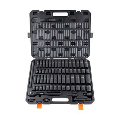 1/2" Drive Impact Socket Set, 65 Piece Socket Set SAE 3/8" To 1-1/4" And Metric 10-24mm, 6 Point Cr-V Alloy Steel For Auto Repair, Rugged Construction, Easy-To-Read Size Markings, Storage Case Default