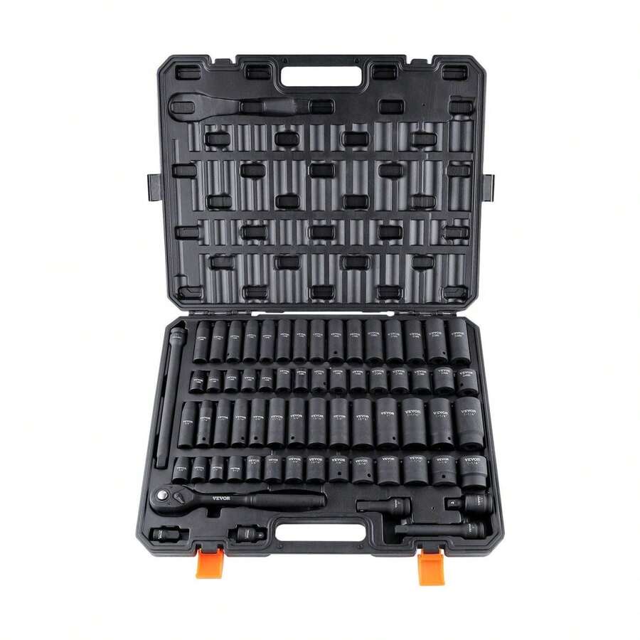 1/2" Drive Impact Socket Set, 65 Piece Socket Set SAE 3/8" To 1-1/4" And Metric 10-24mm, 6 Point Cr-V Alloy Steel For Auto Repair, Rugged Construction, Easy-To-Read Size Markings, Storage Case Default - 彩色 - 查看 1