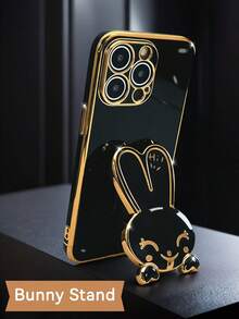 可爱长耳兔立式电镀防摔手机壳，兼容 16/15/14/13/12/11/X/XS/XR/8/7 Plus/Pro Max，Galaxy S25/S24/S23/S22/S21/Note 20/A55/A54/A53/A52/A35/A34/A23/A16/A15/A14/A13/A12/A05S/FE/Ultra 4G/5G，Redmi Note 13 Pro，Infinix Hot 40i/Smart 8/Spark/GO 2024，OPPO Reno/VIVO/MOTO/Honor，时尚防震、防水、防刮花新款手机壳 - 黑色 - 查看 4