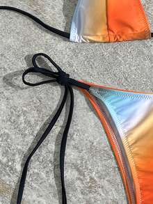 女士沙滩度假套装，Y2K风格比基尼，露背系带泳裤，斑马纹渐变印花比基尼泳衣，适合音乐节和假日穿着 - 彩色 - 查看 6