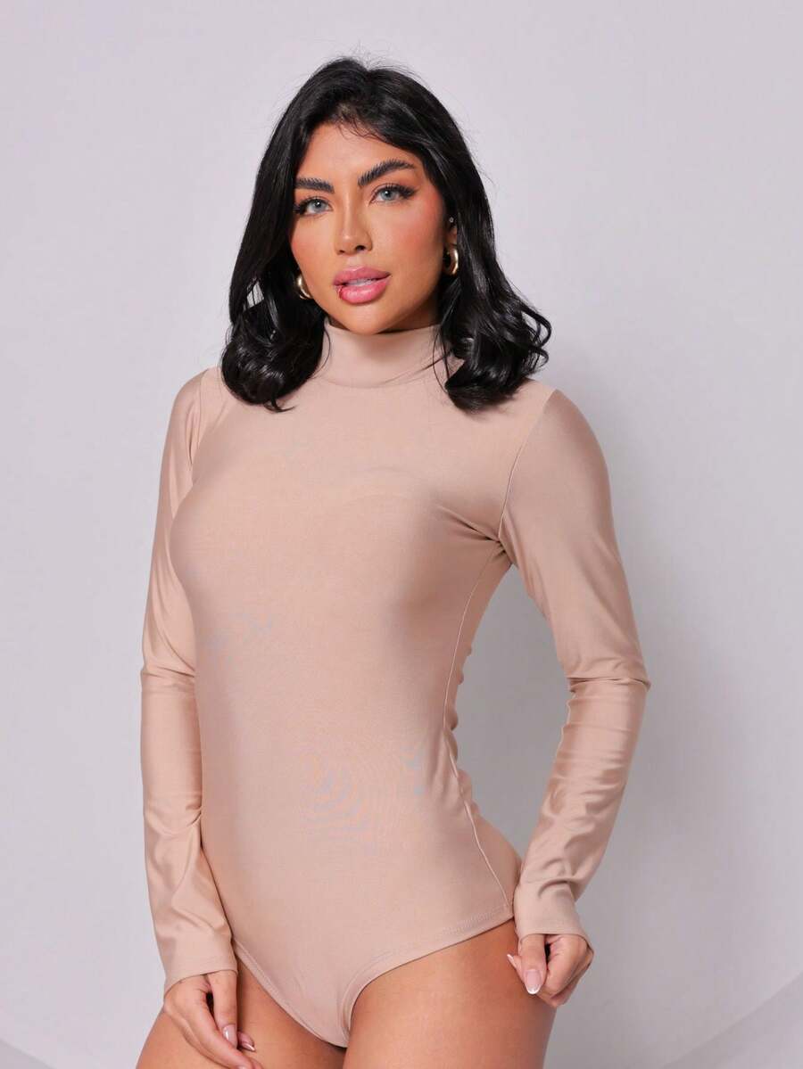 WOMEN'S BODY HIGH NECK LONG SLEEVE - Beige - View 1