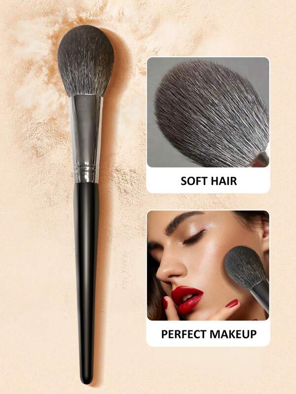 Brocha facial de polvos de mango de madera individual con pelo de cabra para rubor en polvo, herramienta cosmética de maquillaje facial para mujeres