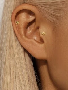 1Pc Asymmetrical 925 Sterling Silver Threadless Flat Back Earring For Women Luxury Style Helix Cartilage Stud Earring Perfect For Daily Wear Bridal Jewelry Fine Jewelry - Gold - View 5