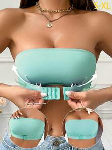 Women's Minimalist Wire-Free Front Closure Comfortable Bra - Mint Green - View 2