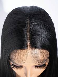 20 英寸合成蕾丝前假发黑棕金色丝滑直发耐热纤维自然发际线适合女性日常派对使用 - 黑色 - 查看 4