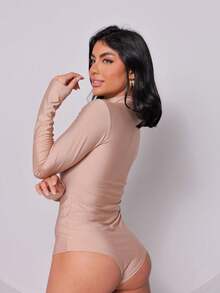 WOMEN'S BODY HIGH NECK LONG SLEEVE - Beige - View 2