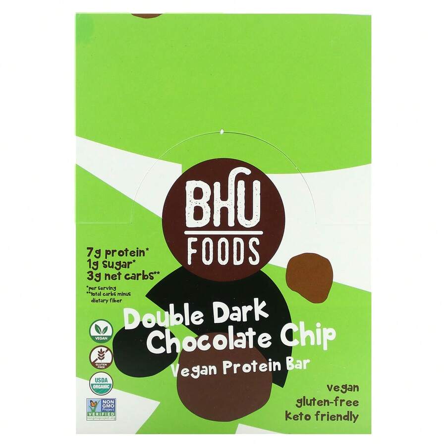 BHU Foods Vegan Protein Bar, Double Dark Chocolate Chip, 12 Bars, 1.6 Oz (45 G) Each - Nhiều màu - Xem 1