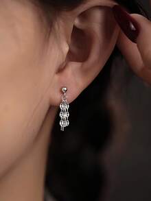 1 Pair S925 Sterling Silver Shiny Ball Tassel Earrings, Graceful Unique Gift Jewelry, Elegant Earrings As Friends/Birthday Gift - Tassel - View 2