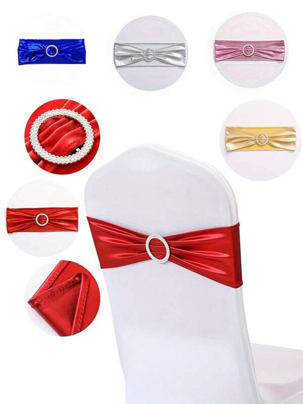 10pcs Diamond Bow Elastic Chair Cover Decorative Straps, Elegant And Atmospheric Buckle Chair Cover Decoration, Fit The Chair, Durable, Reusable Free-Tie Chair Back Decorative Straps, Suitable For Hotels, Weddings, Press Conferences, Important Meetings, Party Events, Holiday Celebrations