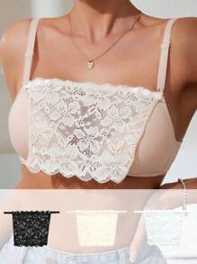 1 pieza Top sin tirantes de encaje sin rebote, cubrimiento de pecho sin costuras para mujer