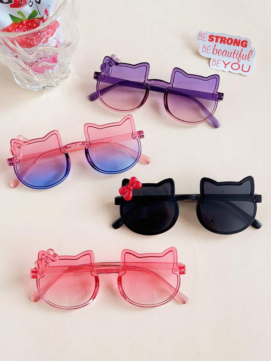 1/2/3/4Pcs 2025 Boys Girls Cute Newest Double Colors Cat Bowknot Shape Kids Children Baby Fashion Glasses Eyewear