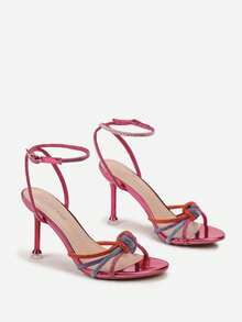 Sandales à talons hauts  enrobé avec fines sangles ornées de bijoux, sandales d'été pour femmes - Multicolore - Voir 4