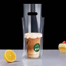 50pcs/100pcs/150pcs Transparent Coffee Juice Drink Bags, Portable Takeaway Packaging Bags, Coffee Takeaway Bags, Single Or Double Cup Packaging Bags, Suitable For Food And Beverage Delivery, Portable Takeaway Bags For Coffee Shops And Restaurants - White and Transparent - View 2