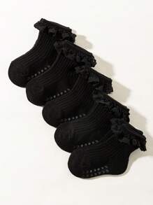1/5 pares de meias de cor sólida para bebês meninas primavera/verão, meias curtas fofas antiderrapantes com acabamento em renda, macias e confortáveis, respiráveis, adequadas para feriados, presentes ou uso diário