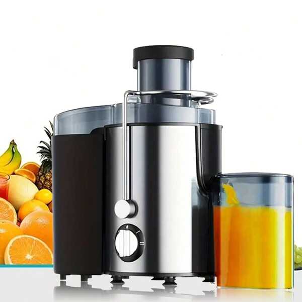 Extractor de jugo, Body de doble capa de acero inoxidable + plástico para evitar cortocircuitos, bloqueo de seguridad micro, protección contra sobrecalentamiento del motor, boca de alimentación de 65mm, 3 modos de velocidad para frutas duras o blandas