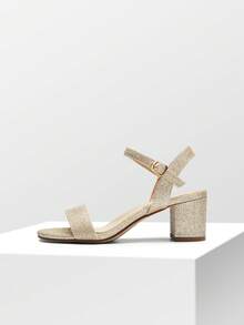 Women's Low Block Heel Sandals With Buckle - Gold - View 6
