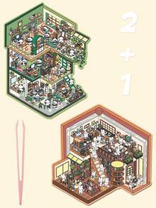 2/1 Piece Large 3-Layer Decorative DIY House Stickers, Scene Stickers, 3D Stereoscopic Mini House Miniature Scene Stickers, Landscape Stickers, Scene Stickers, Handbook Stickers, Hand Categorized Small House Scene Stickers, Reusable, Multiple Sizes Available - Multicolor - View 9