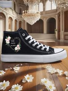 可定制男女通用帆布中帮运动鞋，简约设计，户外休闲硫化橡胶鞋底，四季皆宜 - 彩色 - 查看 2